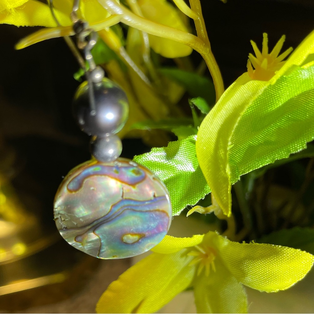 🌻 Abalone Paua Shell Black Onyx and Silver Earrings drop Handmade Earrings NEW